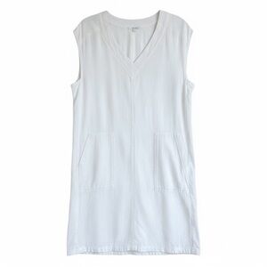 Splendid White Linen Blend Sleeveless V-Neck Casual Shift Dress Resort Coverup M